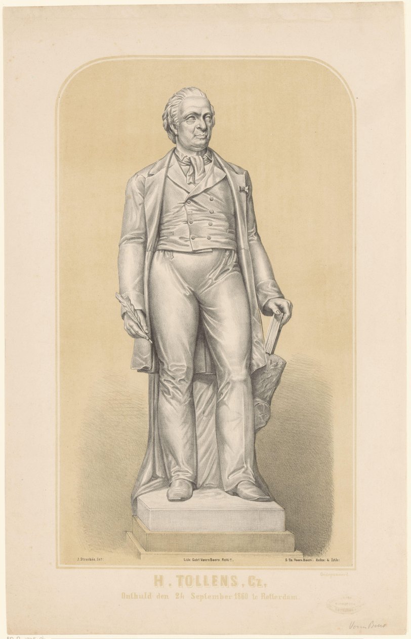 Posąg Hendrika Tollensa H. Tollenz, Cz, Objawienie 24 września 1860 w Rotterdamie (tytuł na obiekcie) autorstwa Sebastiaan Theodorus Voorn Boers
