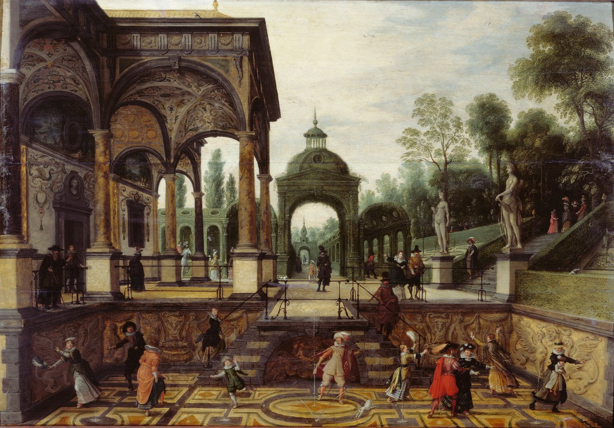 Ogród włoski z galerią i figurami, pierwsza tercja XVII wieku.. autorstwa Sebastiaen Vrancx