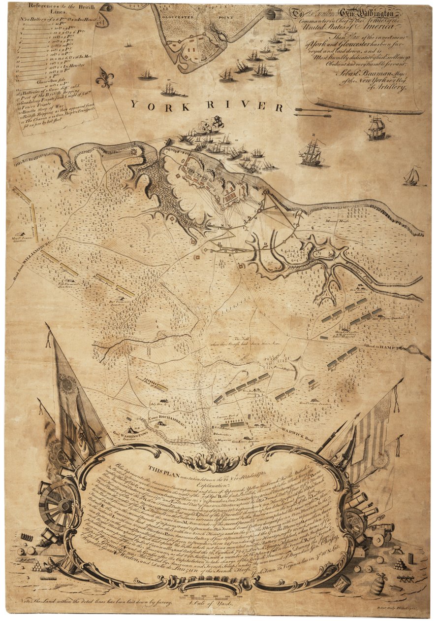 Plan inwestycji York and Gloucester (Va.) [Yorktown], ok. luty 1782 autorstwa Sebastian Bauman