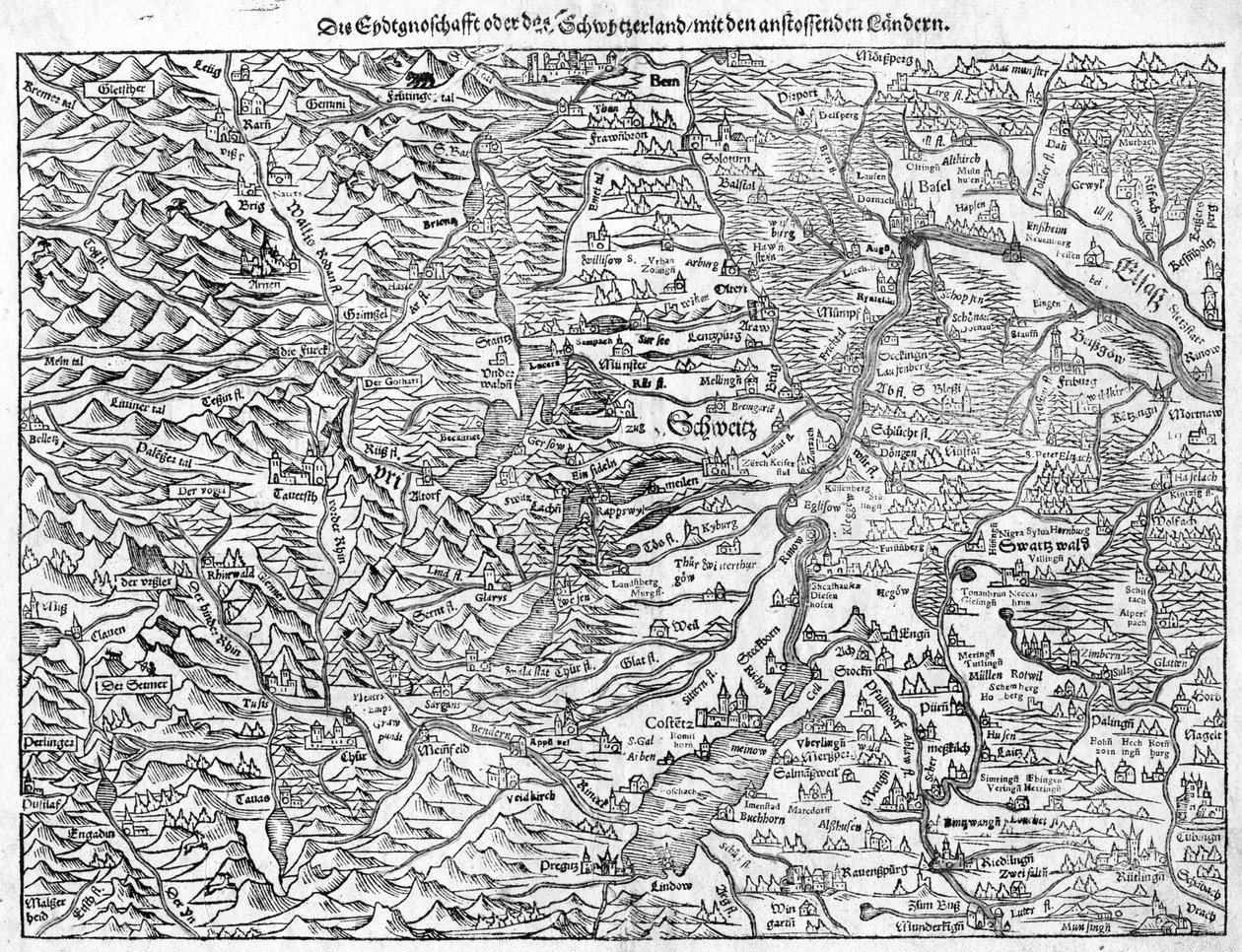 Stara mapa Szwajcarii autorstwa Sebastiana Münstera, 1550 autorstwa Sebastian Munster