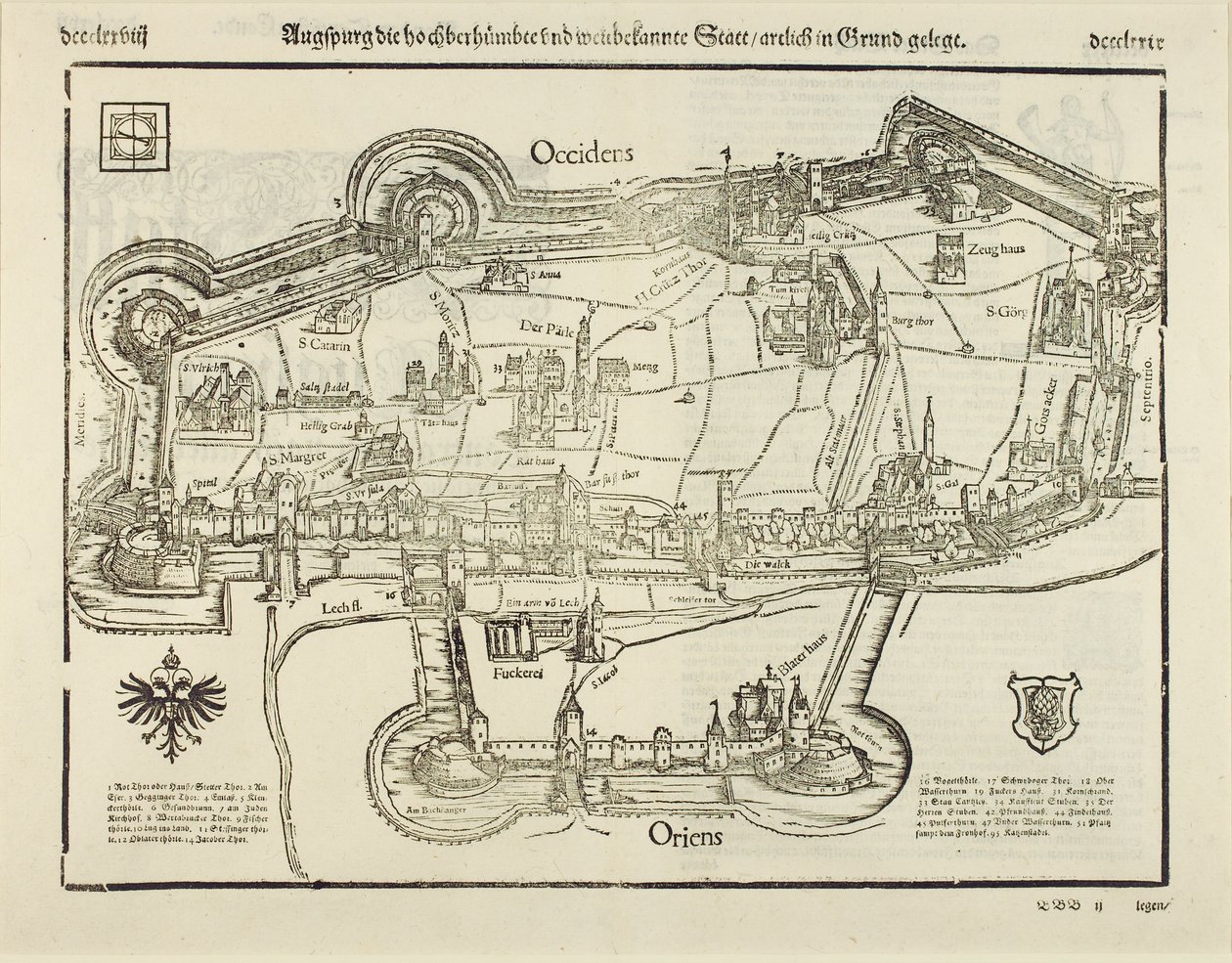 Plan Augsburga, z „Cosmographia”, 1544 (drzeworyt na papierze) autorstwa Sebastian Munster
