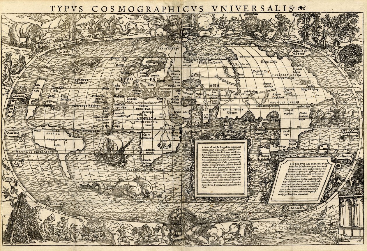 Typus Cosmographicus Universalis (Mapa świata), ok. 1532 (drzeworyt) autorstwa Sebastian & Holbein Hans the Younger Münster