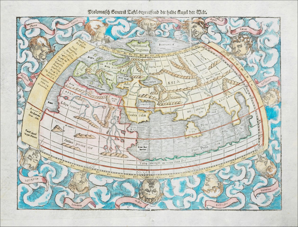 Ptolemejska mapa świata z 1550 r. autorstwa Sebastiana Münstera autorstwa Sebastian Munster