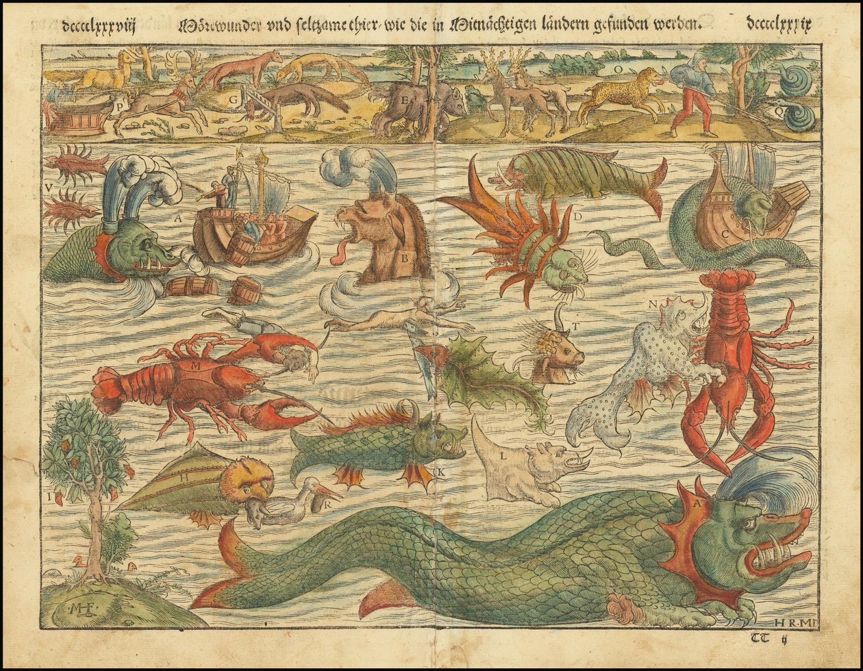 Wydanie Chart of Sea Monsters Sebastiana Münstera z 1570 r. autorstwa Sebastian Munster