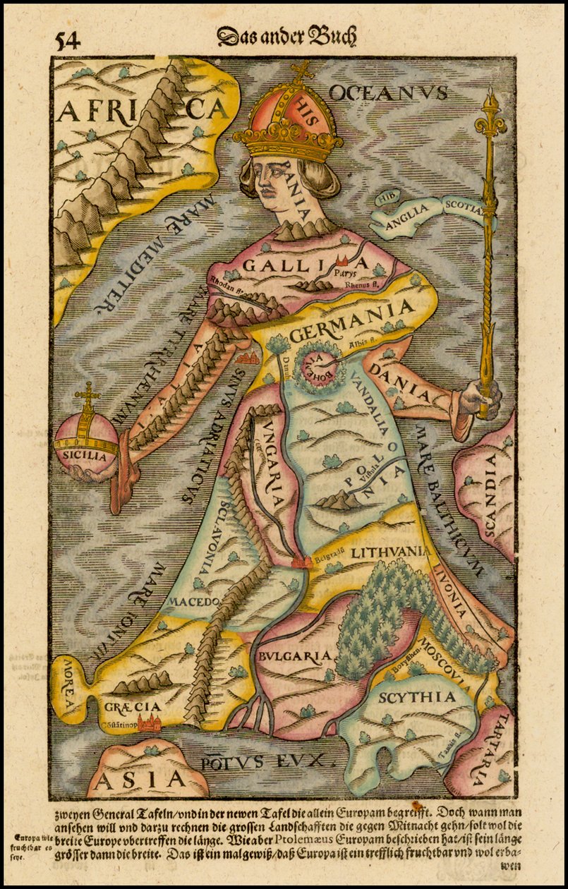 Europa regina Królowa Europy Z kosmografii, 1570 autorstwa Sebastian Munster