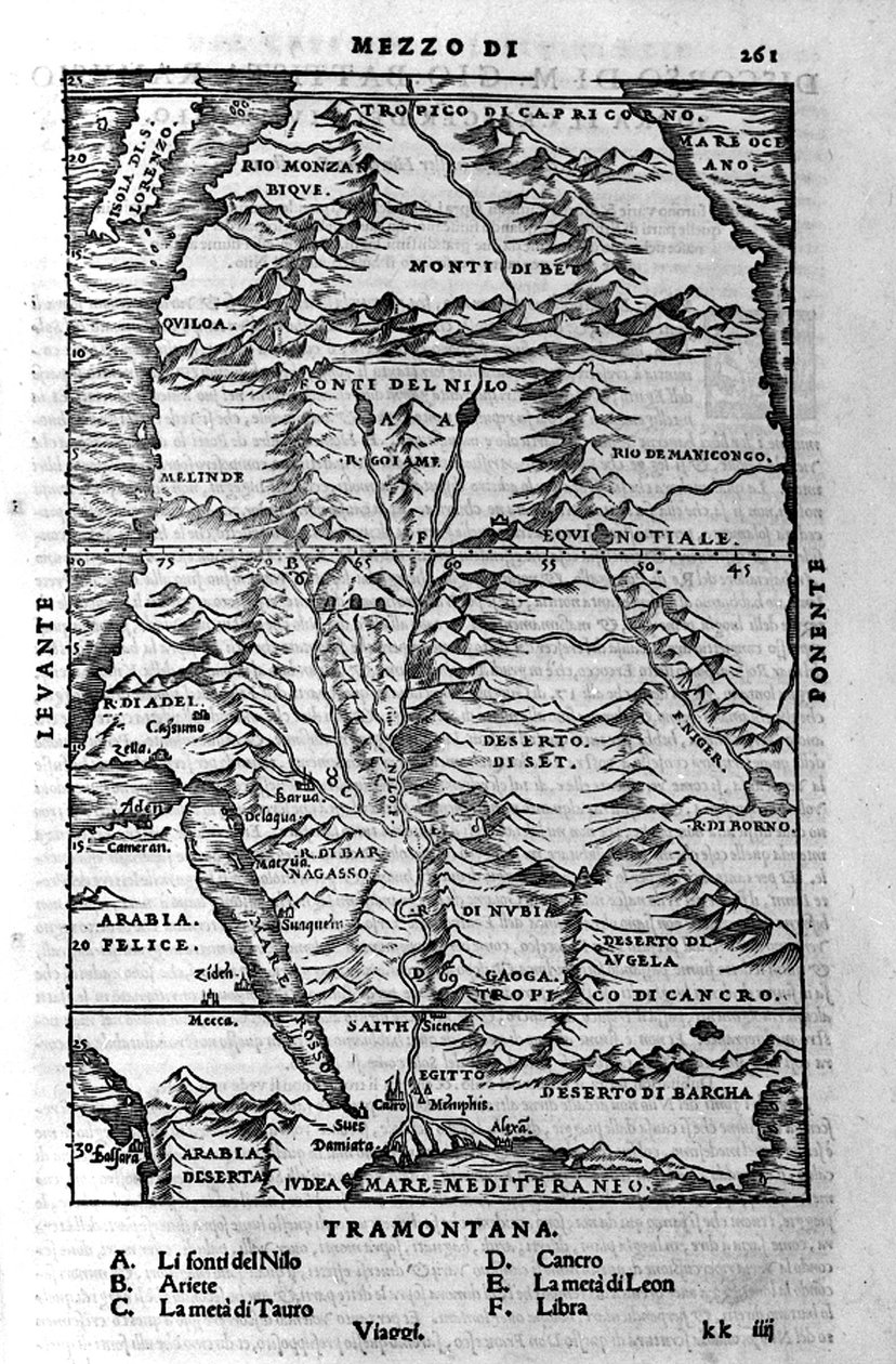 Przebieg Nilu - w „Kosmografii” Sebastiano Munster autorstwa Sebastian Munster