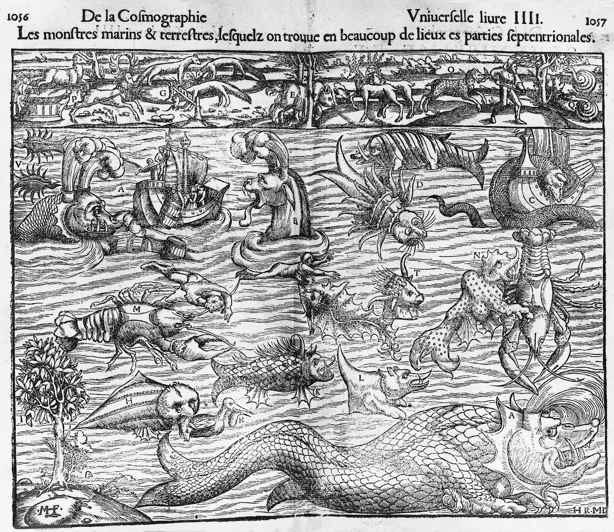 Potwory morskie i ziemskie, ilustracja z Cosmographia Universalis, autorstwa Sebastiana Munstera (1489-1552) autorstwa Sebastian Munster