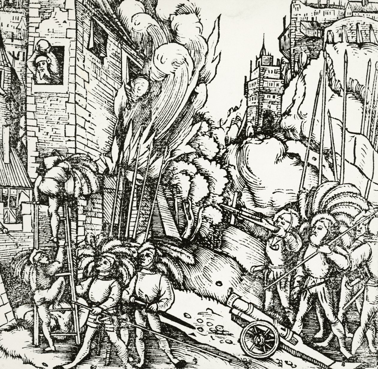 Oblężenie Kartaginy, rycina zaczerpnięta z Universalis Cosmographia (Kosmologia Uniwersalna) autorstwa Sebastiana Munstera (1488-1552). Niemcy autorstwa Sebastian Munster