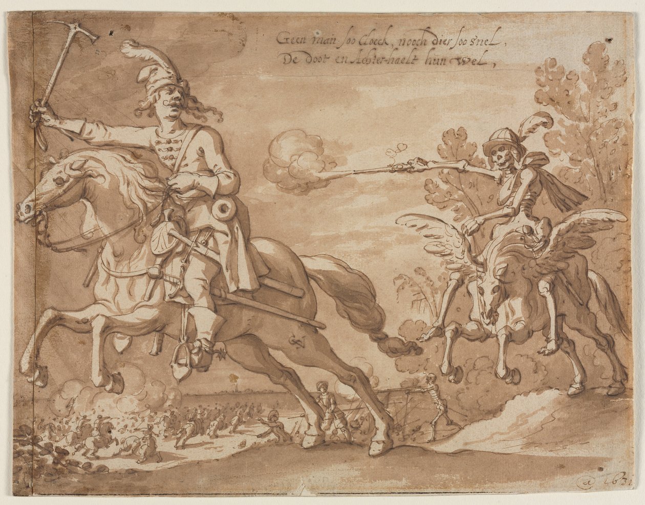 Śmierć na koniu w pogoni za latającym rycerzem, 1631. autorstwa Sebastian Vrancx