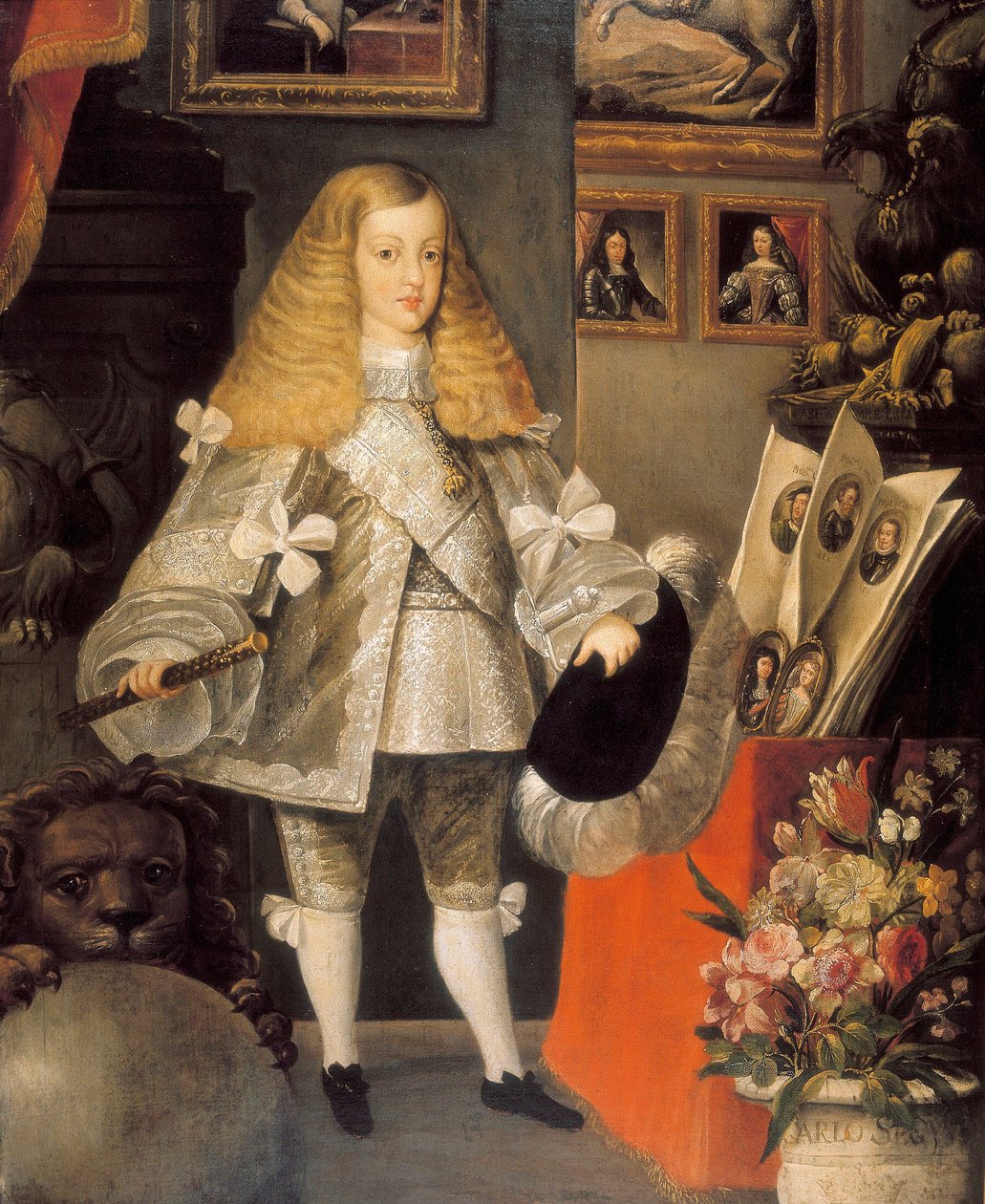 „Portret dziecka Karola II Hiszpańskiego (1661-1700)” Szczegół. Obraz przypisywany Sebastianowi autorstwa Herrery Barnuevo (1619-1671). XVII wiek. autorstwa Sebastian de (attr.to) Herrera Barnuevo
