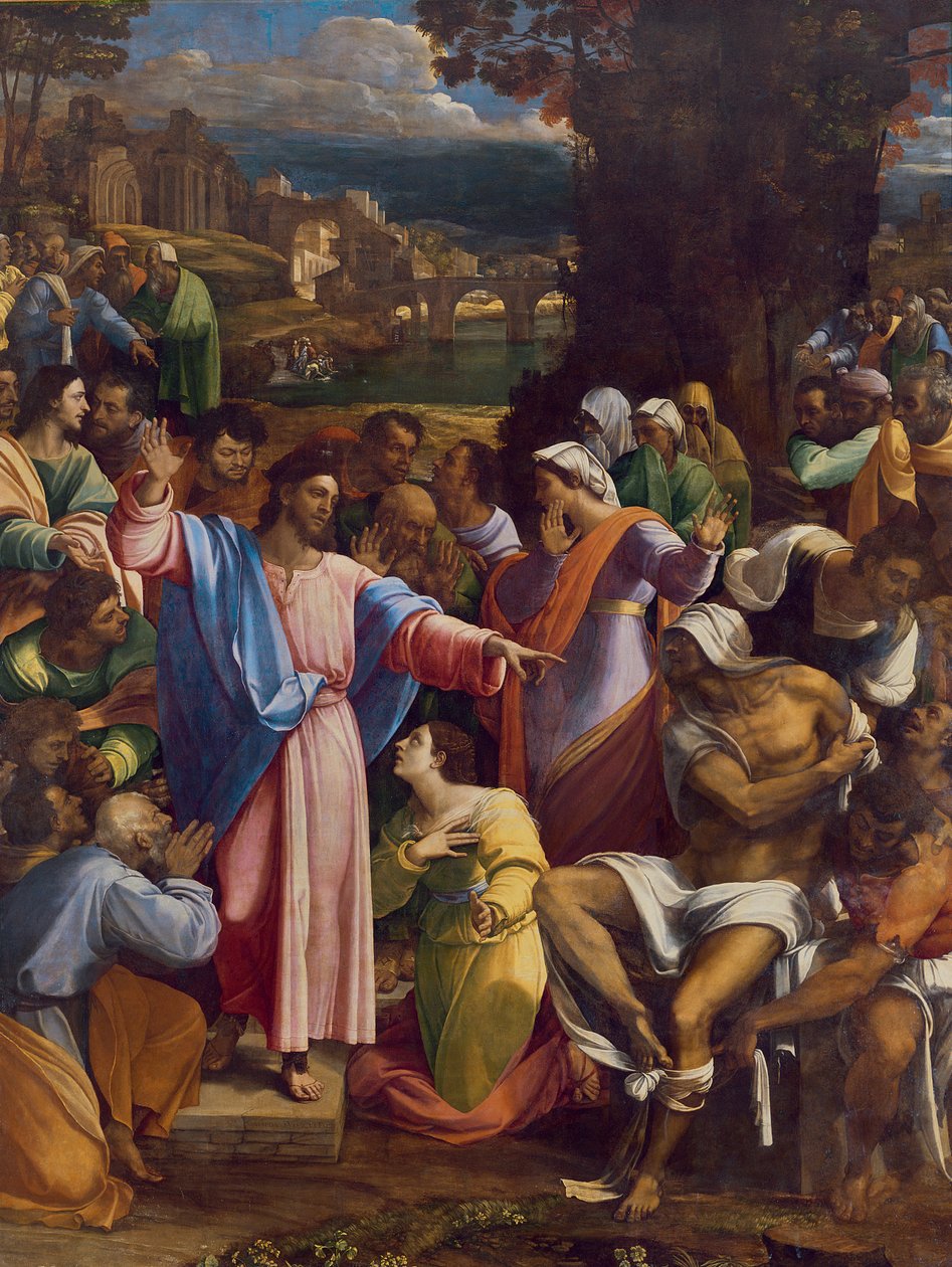 Wskrzeszenie Łazarza, ok. 1517-19 (olej na płótnie przeniesiony z drewna) autorstwa Sebastiano del Piombo