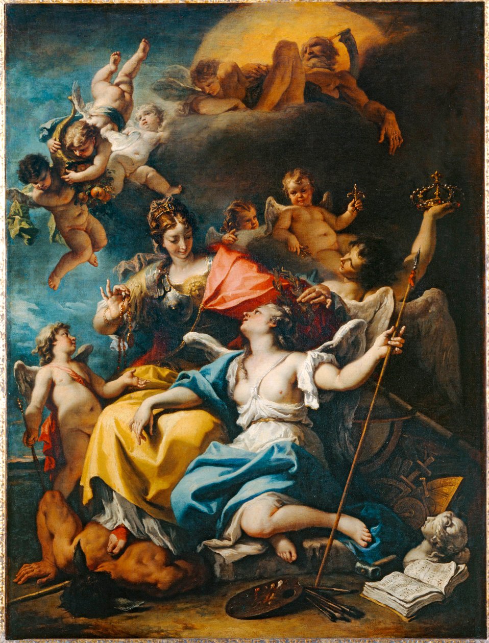 Alegoria Francji pod postacią Minerwy depczącej Ignorancję i wieńczącej Cnotę ... autorstwa Sebastiano (attr. to) Ricci