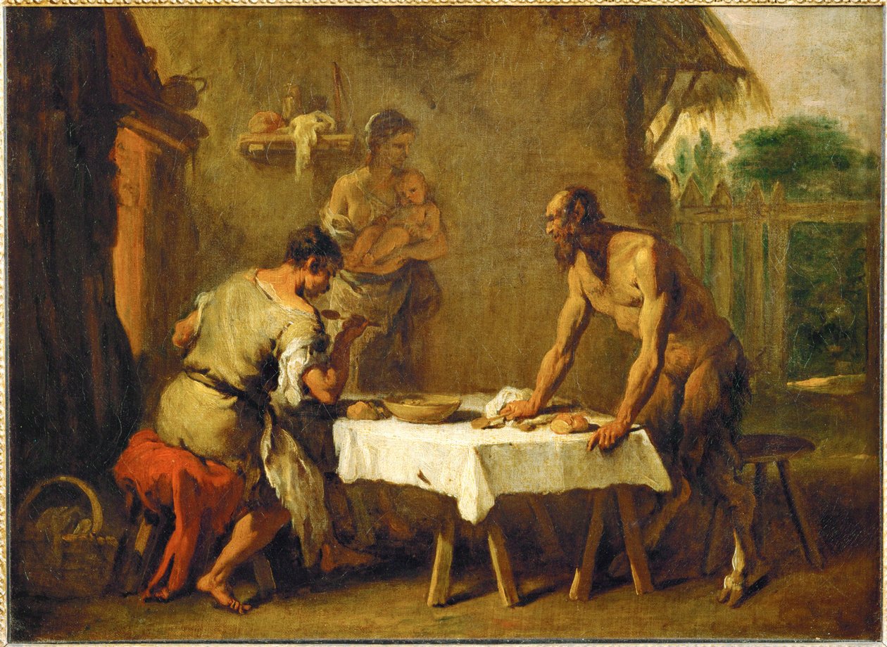 Le satyr et le paysan - Satyr i rolnik, bajka ezopowa ... autorstwa Sebastiano (attr. to) Ricci
