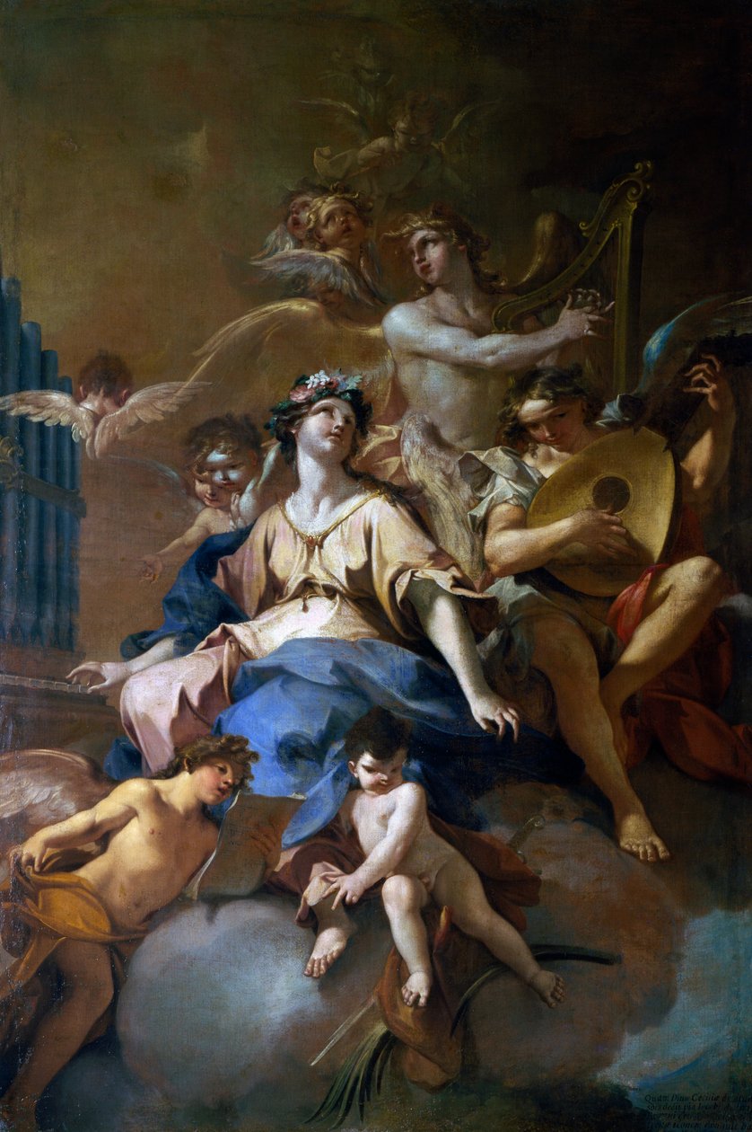 Chwała św. Cecylii z muzykalnymi aniołami, ok. 1720 (olej na płótnie) autorstwa Sebastiano Galeotti