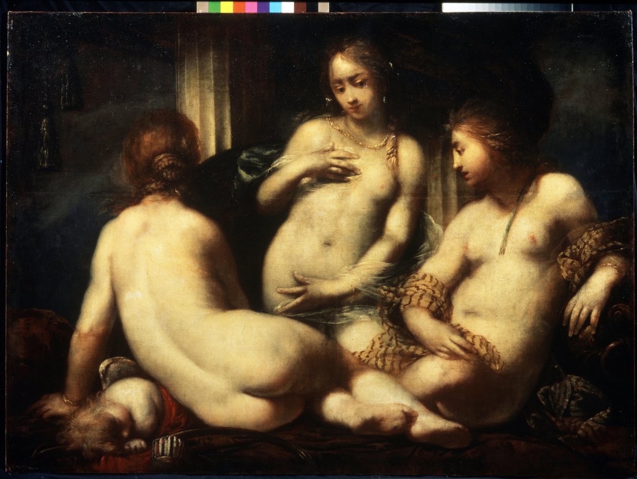 Trzy Gracje. (Trzy Gracje). Obraz Sebastiano Mazzoniego (1611-1678), ok. 1650 r. Sztuka w stylu florenckiego baroku. Olej na płótnie. Muzeum Sztuk Pięknych im. Puszkina, Moskwa autorstwa Sebastiano Mazzoni