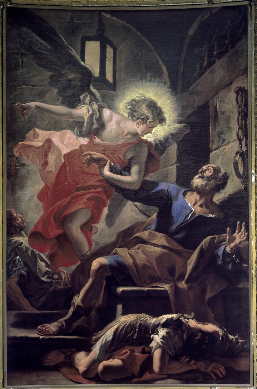 Wyzwolenie Świętego Piotra - Święty Piotr zwolniony z więzienia. Malarstwo Sebastiano Ricci autorstwa Sebastiano Ricci