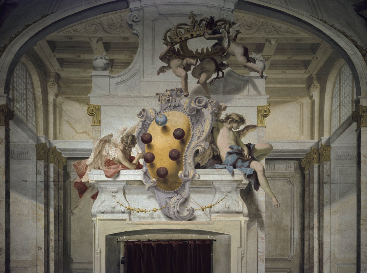 Herb Medyceuszy. Fresk Sebastiano Ricciego (1659-1734), około 1707-1708. Florencja, Pałac Pitti autorstwa Sebastiano Ricci
