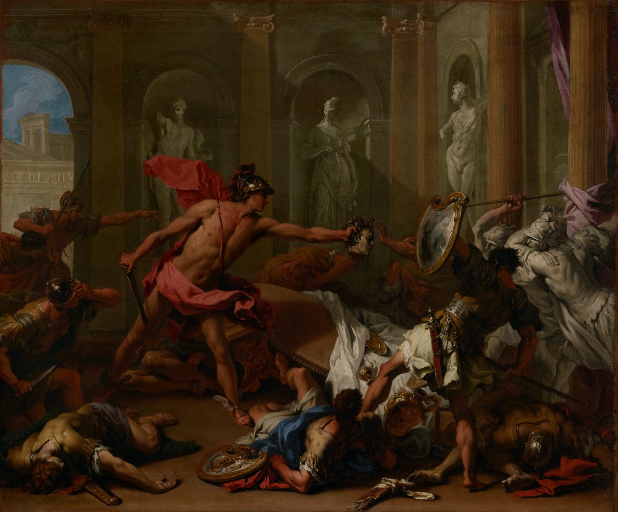 Perseusz konfrontujący Fineusa z głową Meduzy autorstwa Sebastiano Ricci
