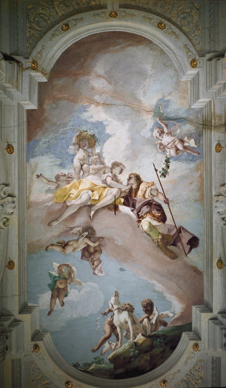 Wenus i Adonis - Wenus i Adonis. Fresk Sebastiano Ricciego (1659-1734), około 1707-1708. Florencja, Pałac Pitti. autorstwa Sebastiano Ricci