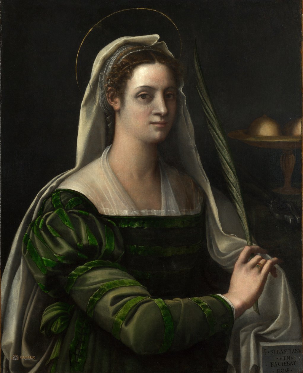 Portret damy z atrybutami świętej Agaty, początek lat 30. XV wieku (olej na płótnie) autorstwa Sebastiano del (c.1485 1547) Piombo
