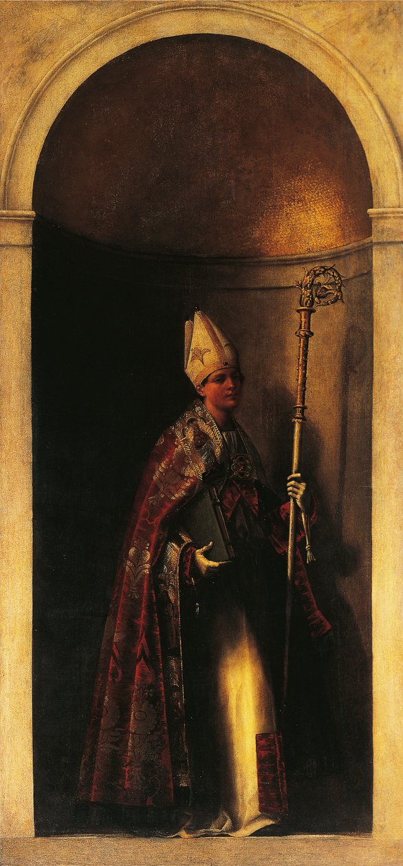 Św. Ludwik z Tuluzy, dekoracja z drzwi organowych, ok. 1509, Sebastiano del Piombo (ok. 1485-1547), olej na płótnie, 293x137 cm, kościół San Bartolomeo, Wenecja, Włochy autorstwa Sebastiano del (c.1485 1547) Piombo