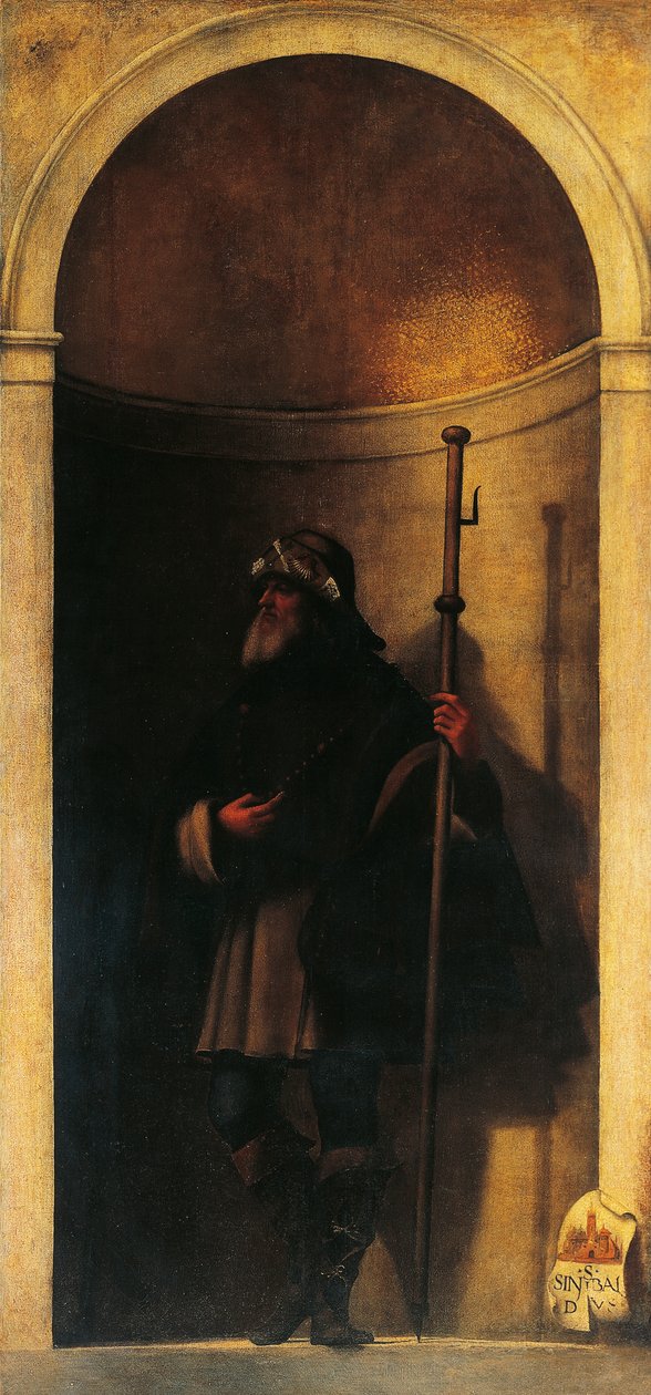 Św. Sinibald, dekoracja z drzwi organowych, ok. 1509, Sebastiano del Piombo (ok. 1485-1547), olej na płótnie, 293x137 cm, kościół San Bartolomeo, Wenecja, Włochy autorstwa Sebastiano del (c.1485 1547) Piombo