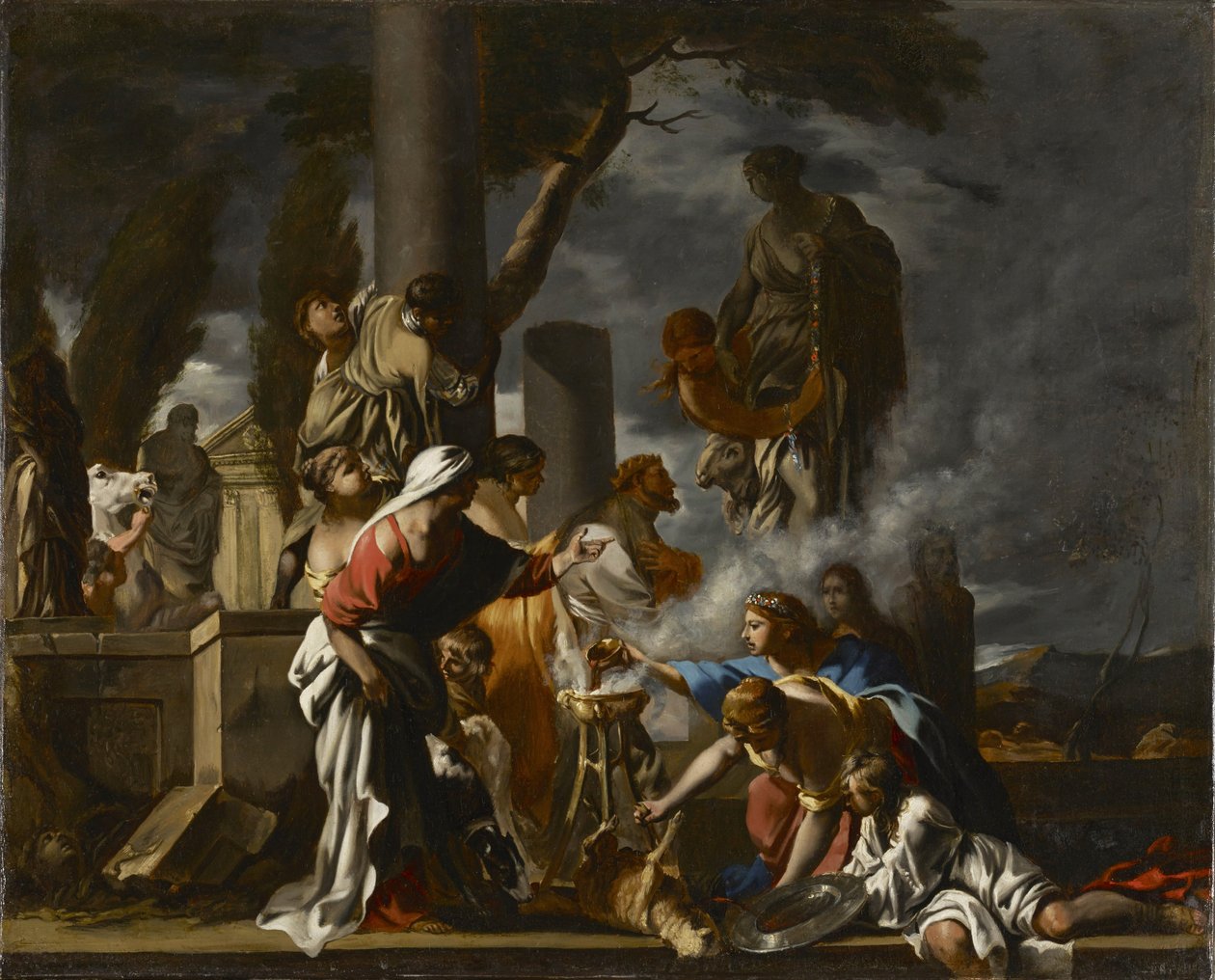 Król Salomon poświęcający się bożkom, ok. 1640 autorstwa Sébastien Bourdon