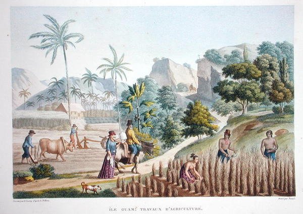 Robotnicy rolni, Guam, Filipiny, z "Voyage Autour du Monde (1817-20)" Louisa Claude