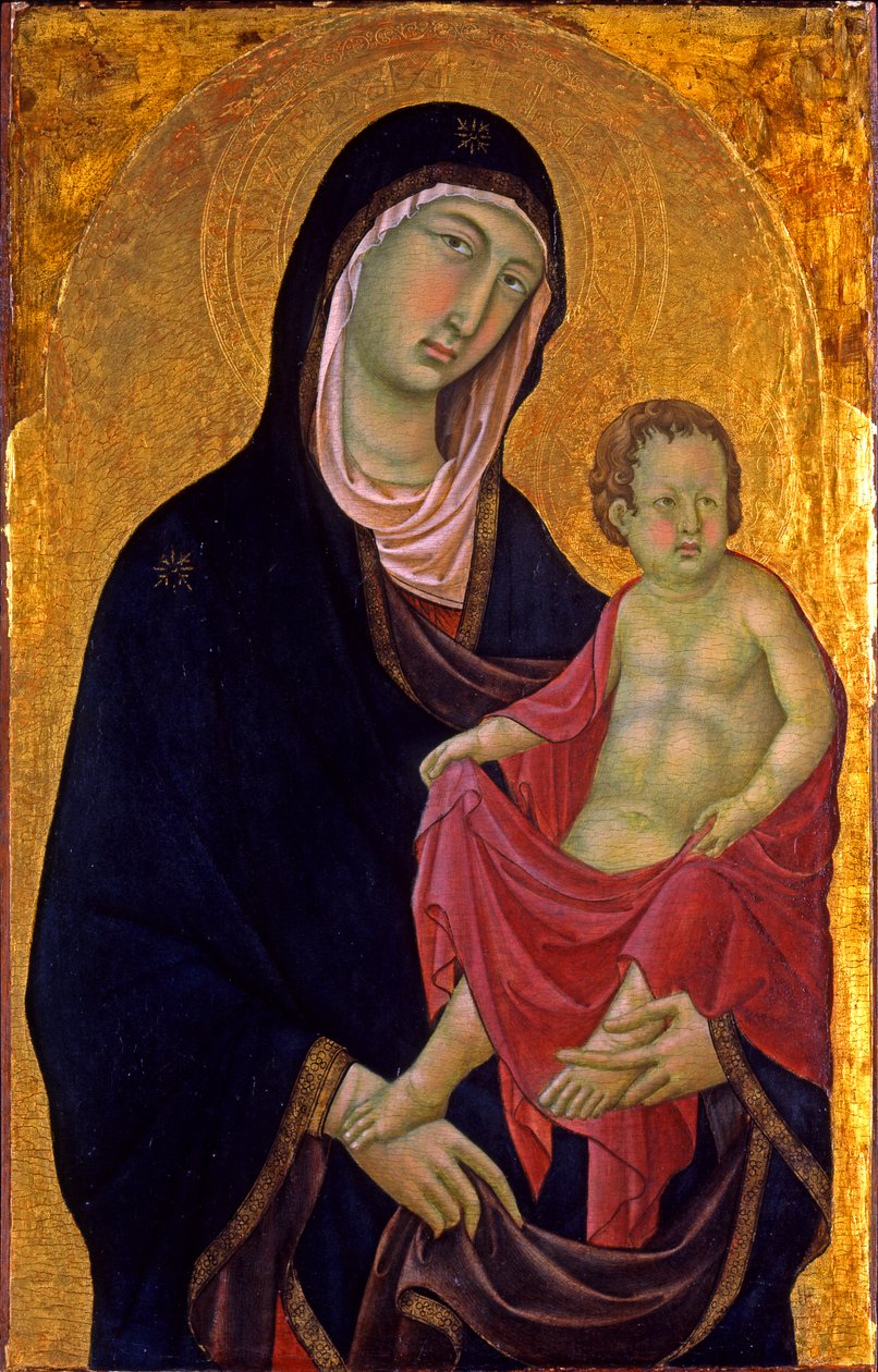 Madonna z Dzieciątkiem, ok.1320-1330 (tempera na desce, ze złotym płatem) autorstwa Segna di Bonaventura