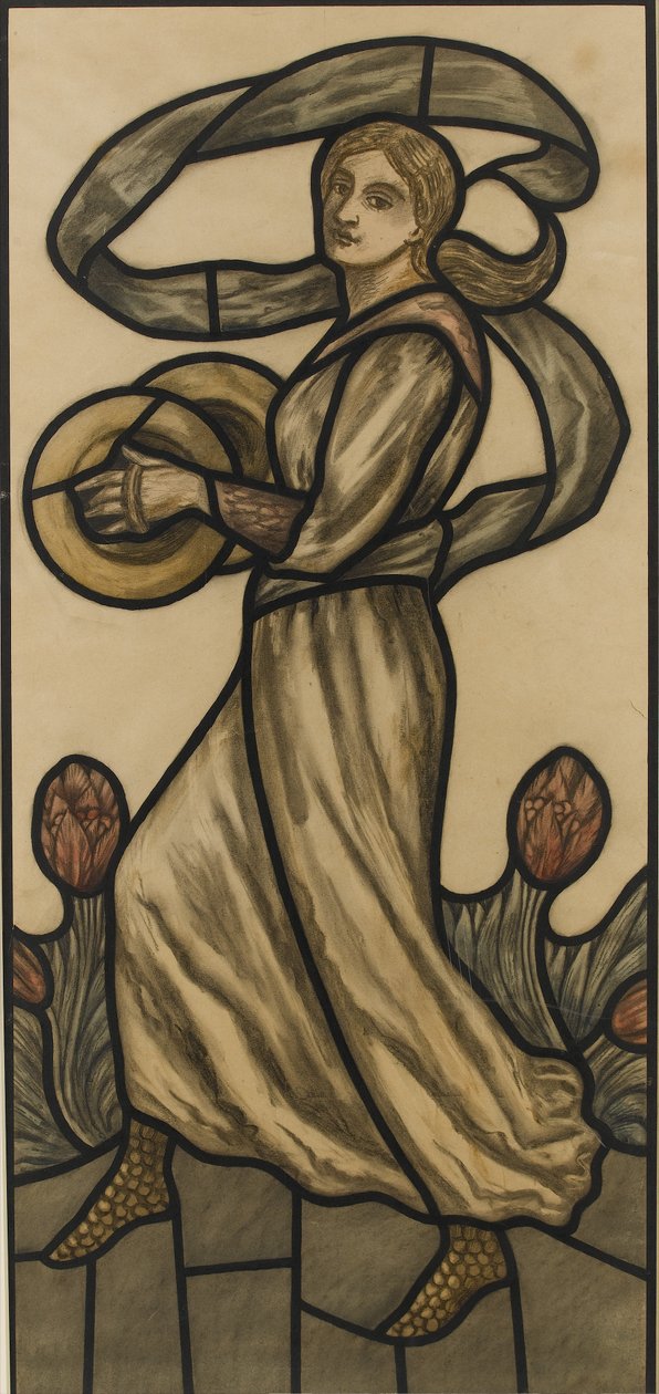 Muzyk z cymbałami, projekt witraża, ok. 1918 (wc nad ołówkiem na papierze) autorstwa Selwyn Image