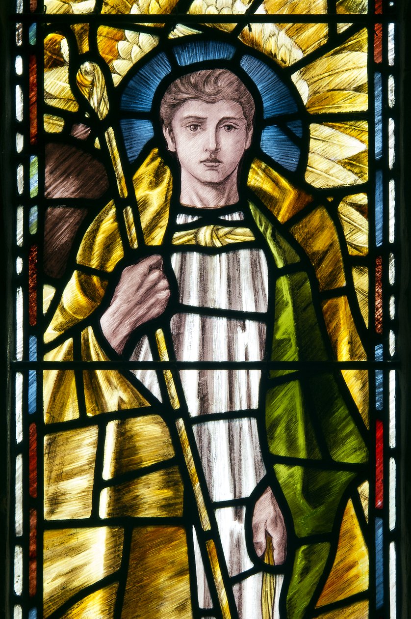 Mortehoe, St Mary, Heaton Butler & Bayne, Selwyn Image, Archanioł St Raphael detal, ok. 1890 autorstwa Selwyn Image Selwyn Image