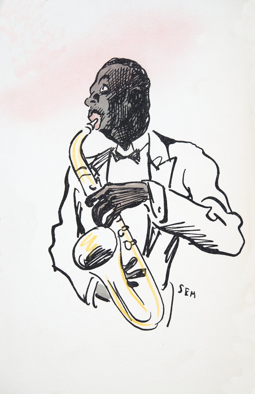 Saksofonista, z White Bottoms, wyd. 1927 (kolorowy druk blokowy) autorstwa Sem