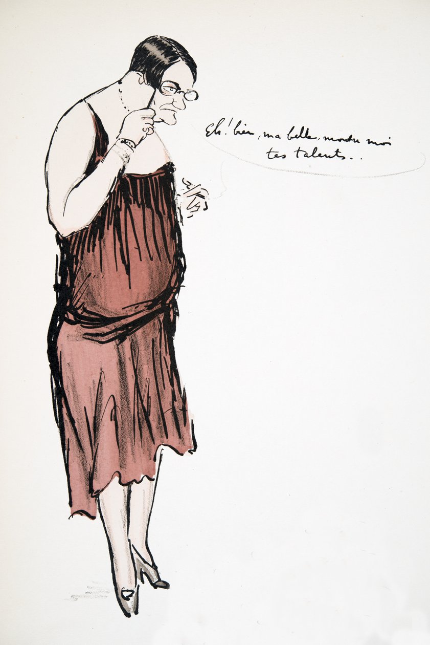 Transwestyta w czerwonej sukience z Pince-Nez, z White Bottoms, wyd. 1927 (kolorowy druk blokowy) autorstwa Sem