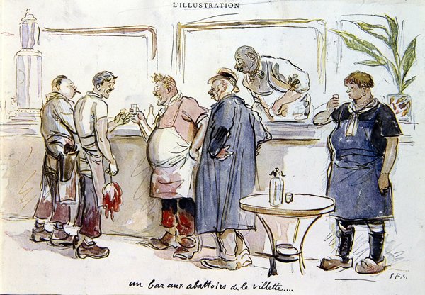 Bar w Abattoirs de la Villette, ok. 1925-30 (kolor lito) autorstwa Sem