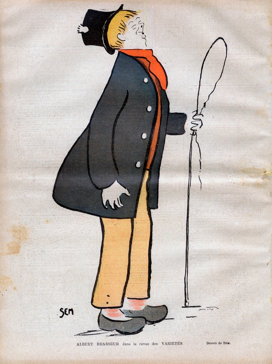 Albert Jules Dumont (1862-1932) dit Albert Brasseur, aktor teatru bulwarowego i operetki w czasopiśmie Varietes - Karykatura SEM (Georges Goursat) (1863-1934) w „” Le rire de 1902 - autorstwa Sem