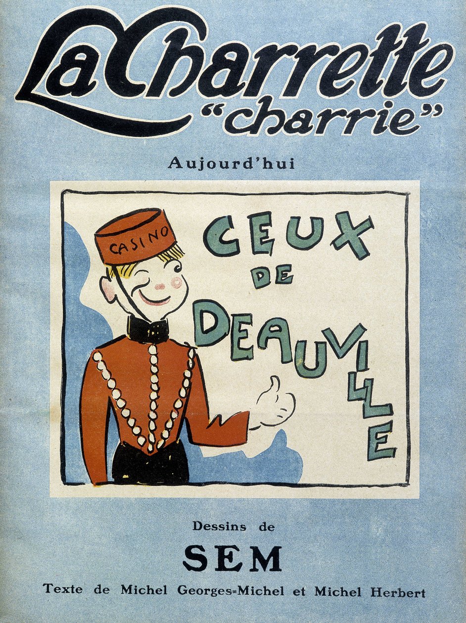 Dealer kasyna w Deauville, ilustracja autorstwa Sem na okładkę miesięcznika „La charrette charrie”” (1922). autorstwa Sem