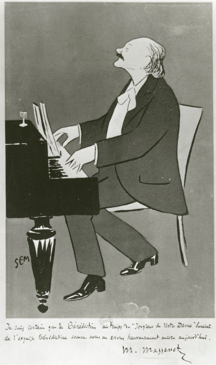 Francuski kompozytor Jules Massenet gra (rysunek) autorstwa Sem