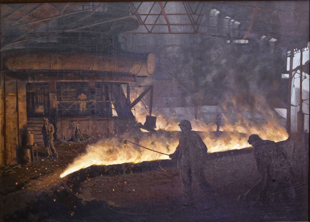 Warsztat walcowania na gorąco Fabryki „Czerwonych Paznokci” w Leningradzie par Pavlov, Siemion Andreevich (1893-1941). Olej na płótnie, format : 85x122 autorstwa Semyon Andreevich Pavlov
