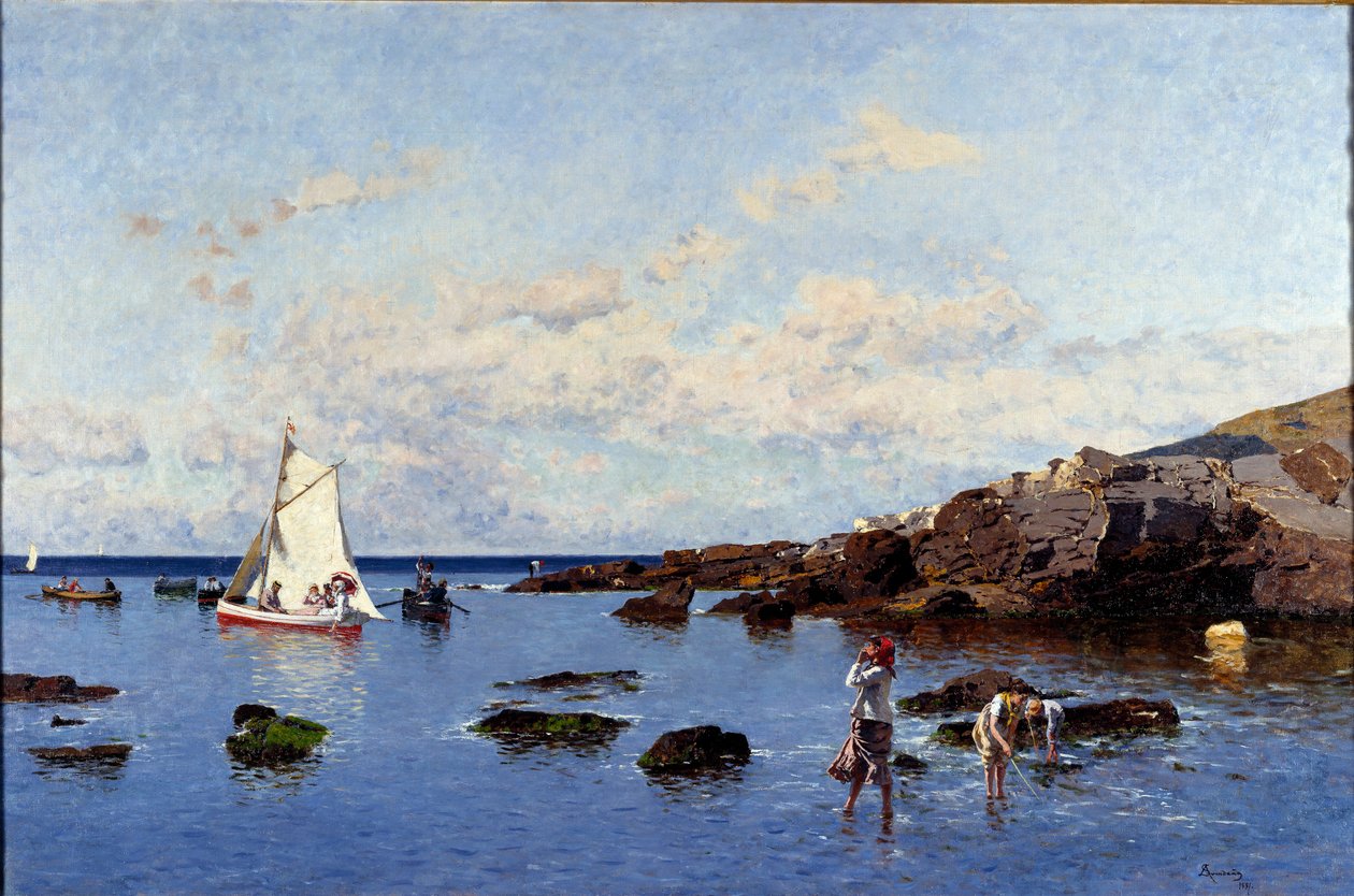 Widok na plażę w pobliżu Genes, Włochy (Widok na riwierę, Genua, włochy) Obraz Serafin Avendano Martinez (ok. 1838-1916) 1881 Dim 85x132 cm Genes, Galleria d