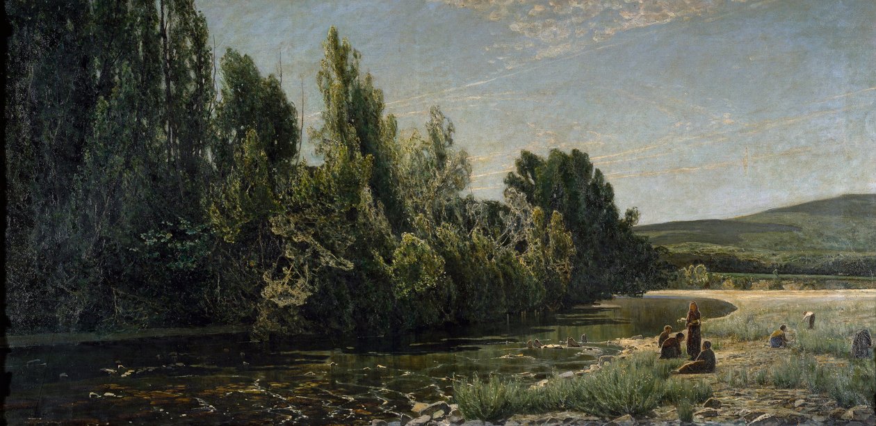 Brzegi rzeki Bormida, Włochy (olej na płótnie) autorstwa Serafin Avendano
