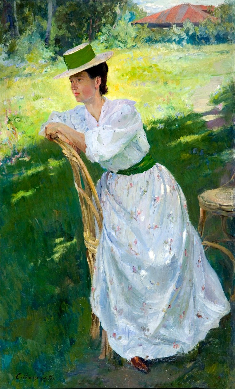 Portret kobiety (En plein air) - Vinogradov, Siergiej Arsenyevich (Arsenevich) (1869-1938) - 1899 - Olej na płótnie - autorstwa Sergei Arsenevich Vinogradov