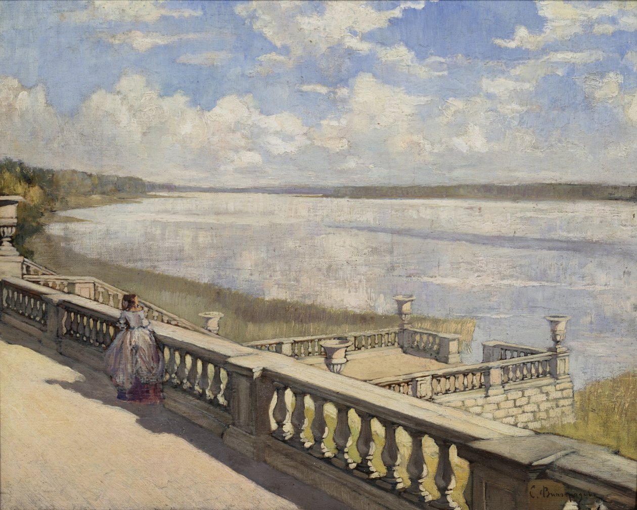 Słoneczny dzień. Dama przy balustradzie, 1908 autorstwa Sergei Arsenevich Vinogradov