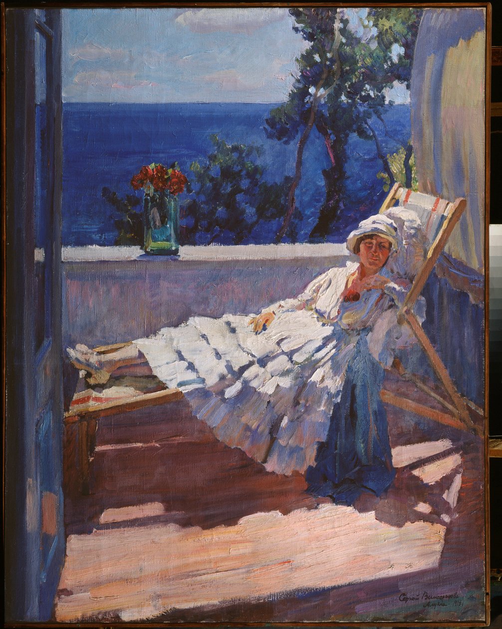 Dama na balkonie - obraz Siergieja Arseniewicza Winogradowa (1869-1938), olej na płótnie autorstwa Sergei Arsenevich Vinogradov