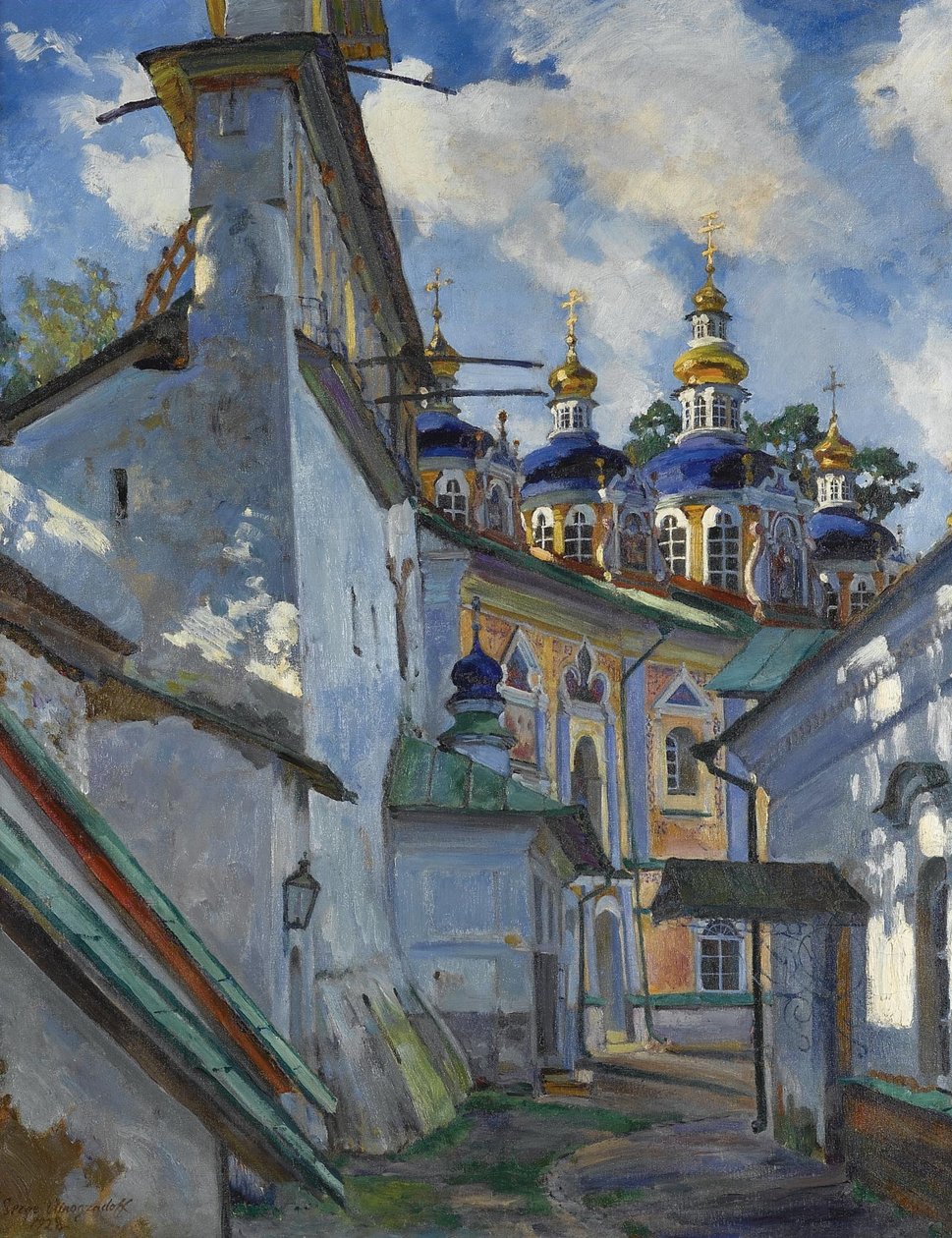 Widok klasztoru Pskovo-Pechersky, 1928 autorstwa Sergei Arsenevich Vinogradov