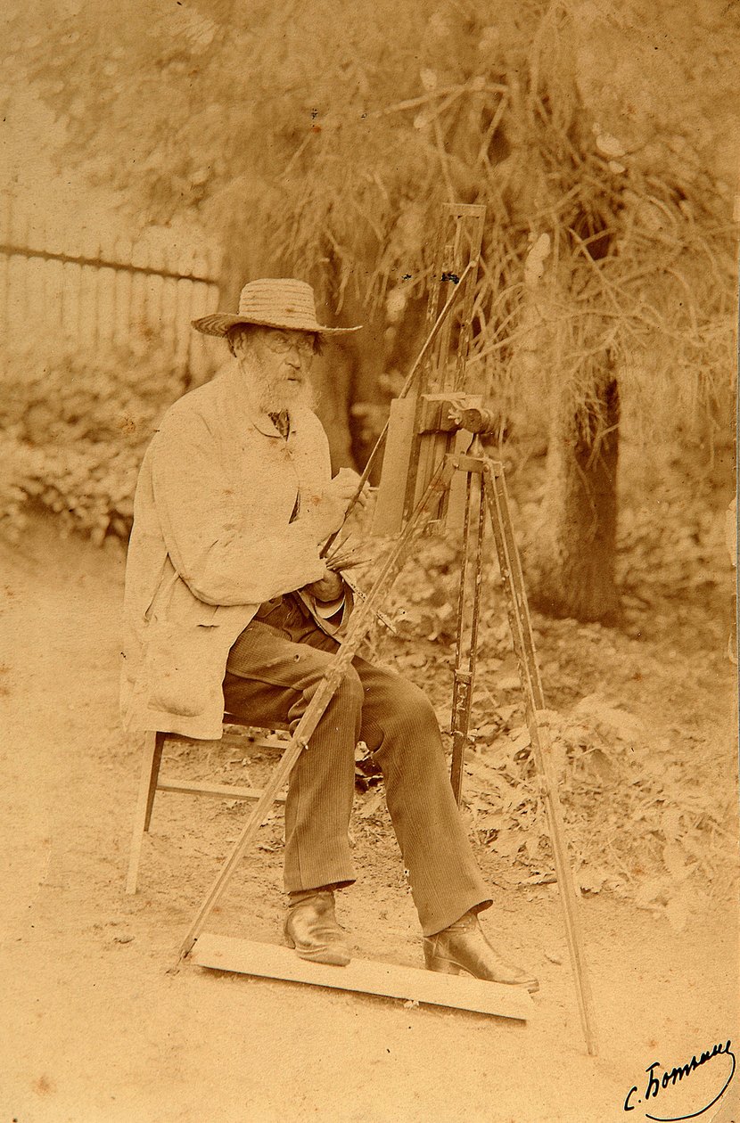 Portret poety Jakowa Pietrowicza Polonskiego (Jakowa Pietrowicza Polonskiego) (1819-1898) przy sztalugach. Zdjęcie albuminy Siergieja Dmitriewicza Botkina (1869-1945) autorstwa Sergei Dmitrievich Botkin