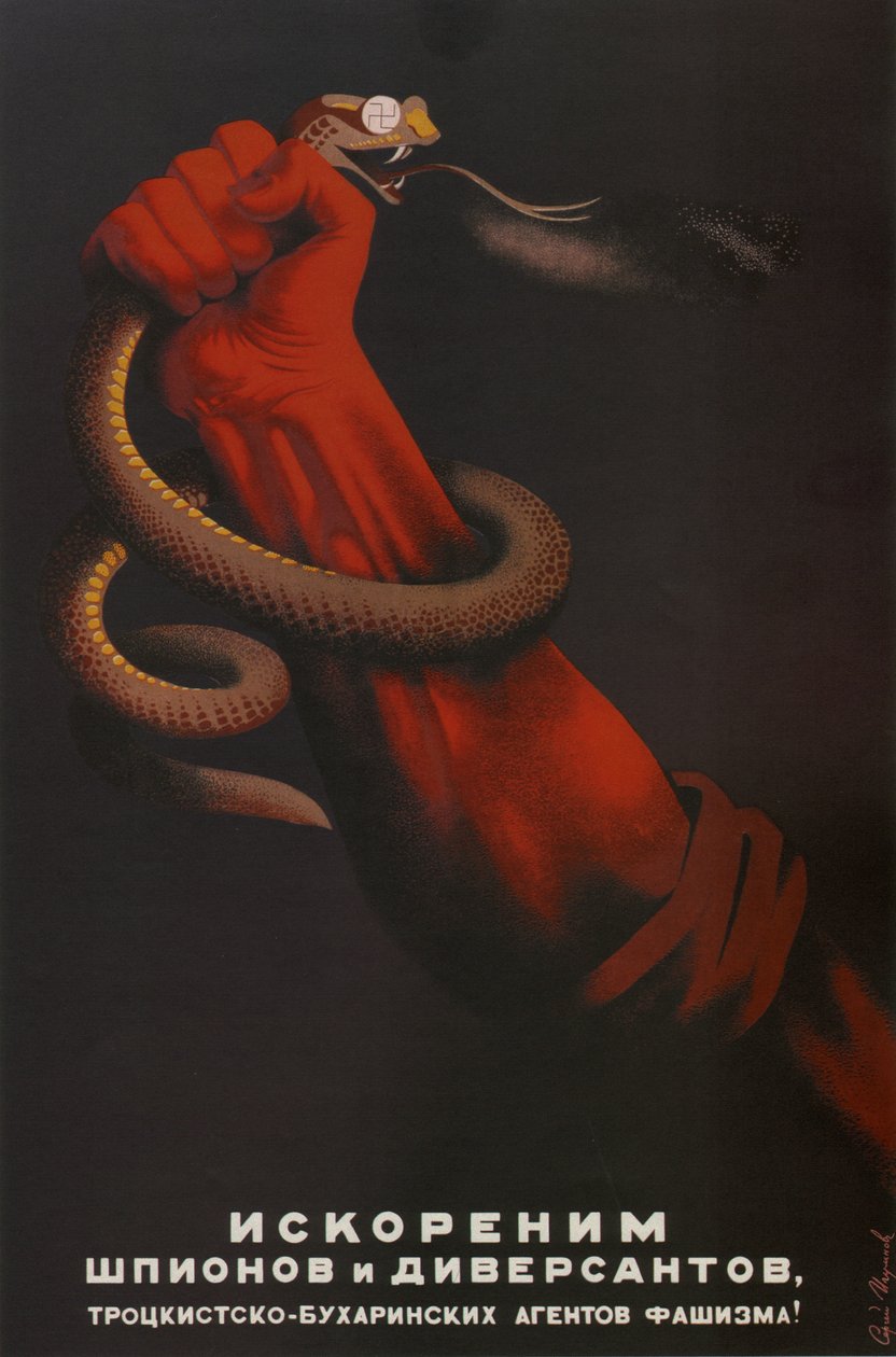 Wykorzenimy szpiegów i dywersantów trocko-bucharyńskich agentów faszyzmu!, 1937 autorstwa Sergei Dmitrievich Igumnov