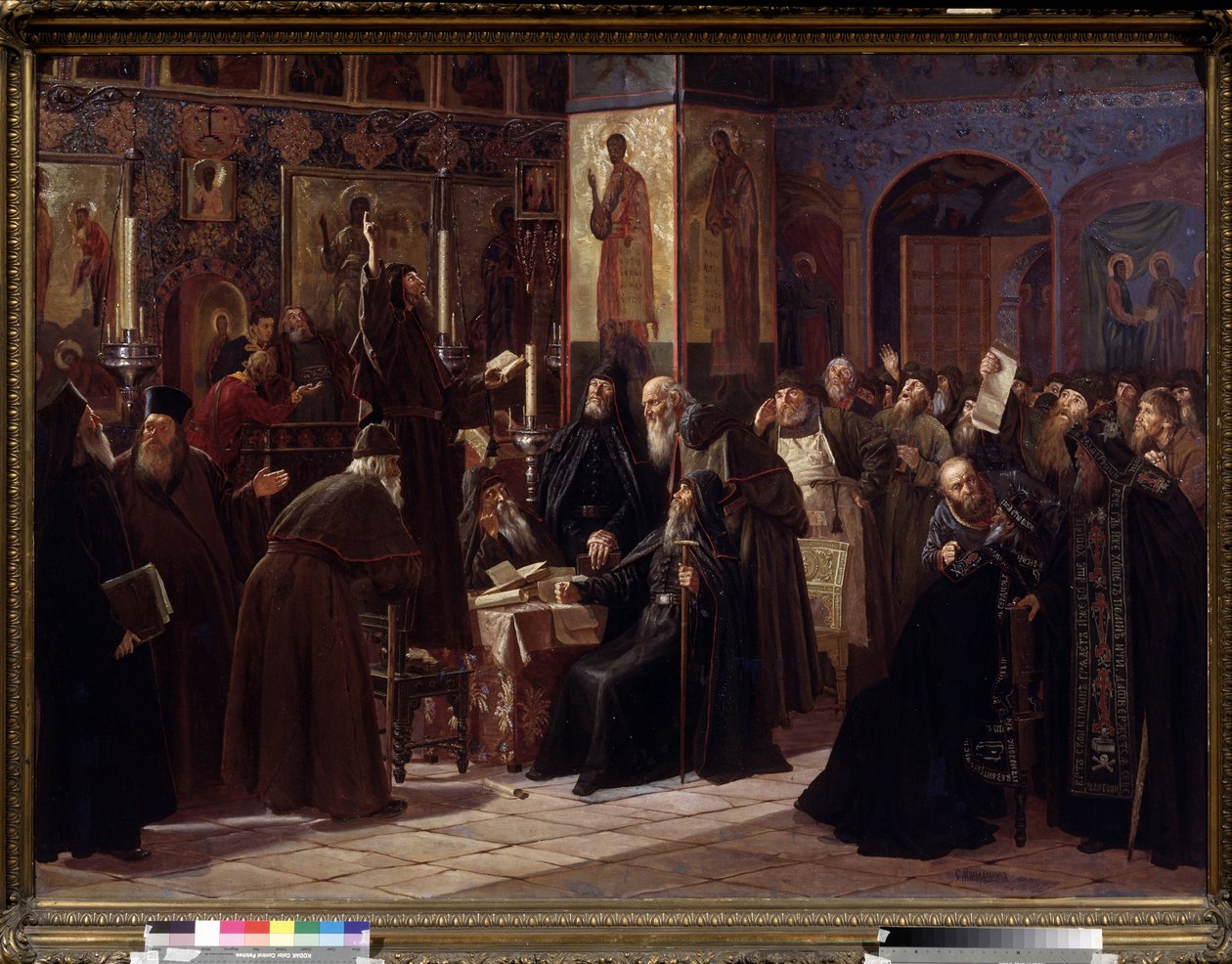 Powstanie monasteru Sołowieckiego w 1666 r. (Powstanie monasteru sołowieckiego w 1666 r.). Epizod raskola cerkwi (lub schizmy z lat 1666-1667) przez staroobrzędowców, sprzeciwiających się reformom patriarchy moskiewskiego, wprowadzonym od 1653 roku. autorstwa Sergei Dmitrievich Miloradovich
