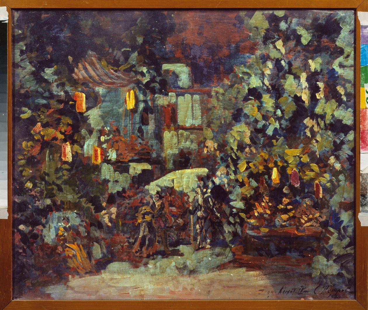 Dekoracja przygotowawcza do opery Don Kichot Julesa Masseneta (1842-1912) - Scenografia do opery Don Kichot Julesa Masseneta - Obraz Siergieja Iwanowicza Pietrowa (1881-1936), olej na płótnie - Rosyjska sztuka scenograficzna - Państwowy Centralny M Glinka  autorstwa Sergei Ivanovich Petrov