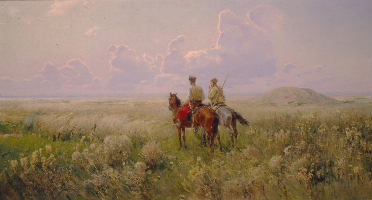 Kozacy na stepie, 1900 autorstwa Sergei Ivanovich Vasilkovsky
