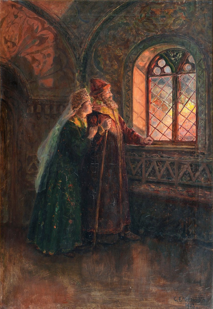 Car Aleksiej Michajłowicz i Maria Miłosławska podczas pożaru Moskwy, 1903 autorstwa Sergei Semyonovich Yegornov